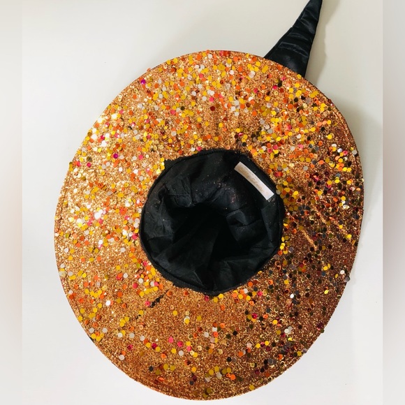 Artisan black pumpkin patch Witch hat Orange sparkles 18" high One of - Picture 14 of 15
